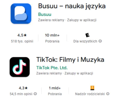 aplikacje mobilne busuu i tiktok