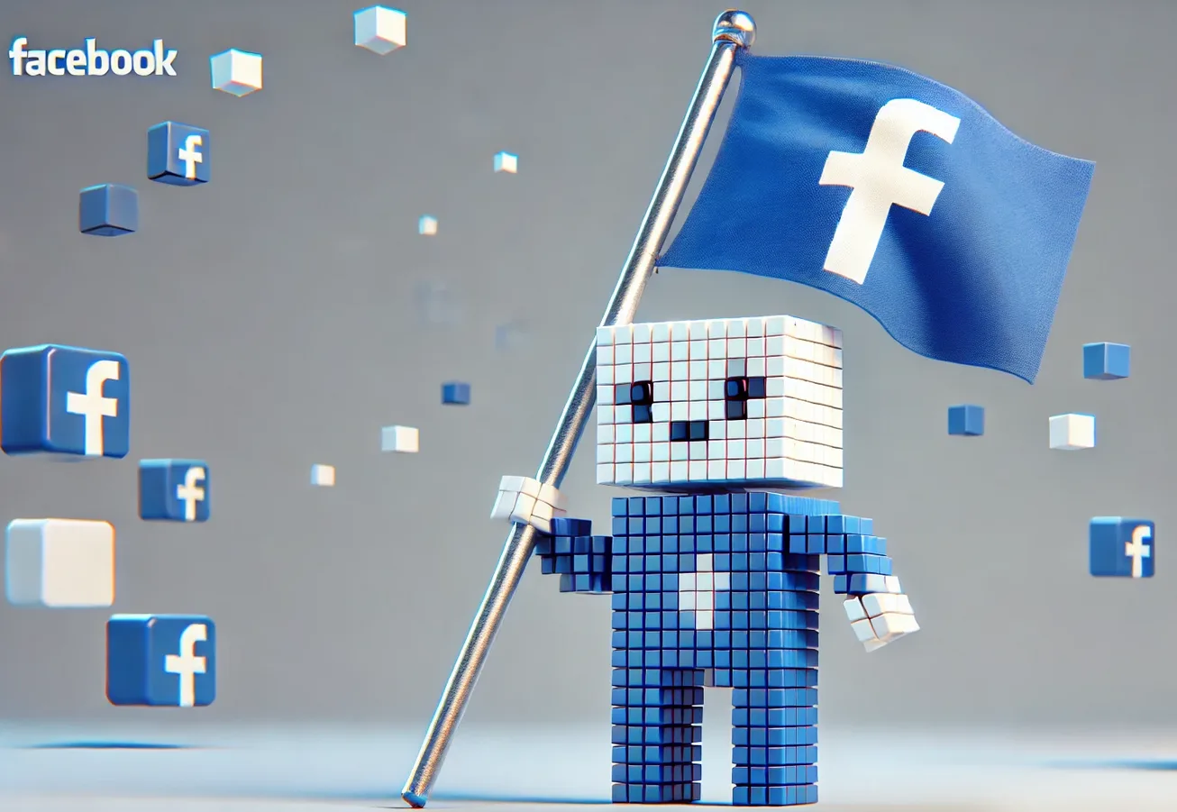 facebook pixel machający flagą z logiem Meta