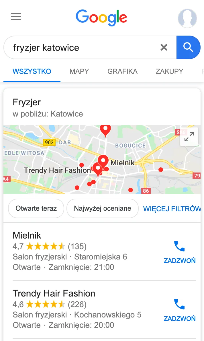 fryzjer katowice - wyszukiwanie lokalne