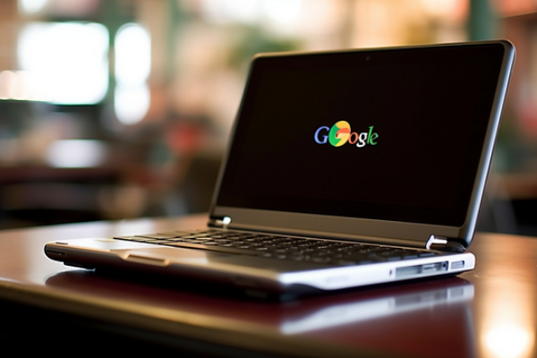 laptop z logo Google na ekranie
