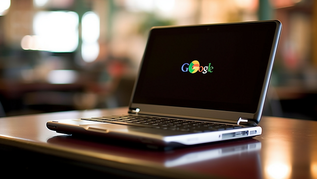 laptop z logo Google na ekranie
