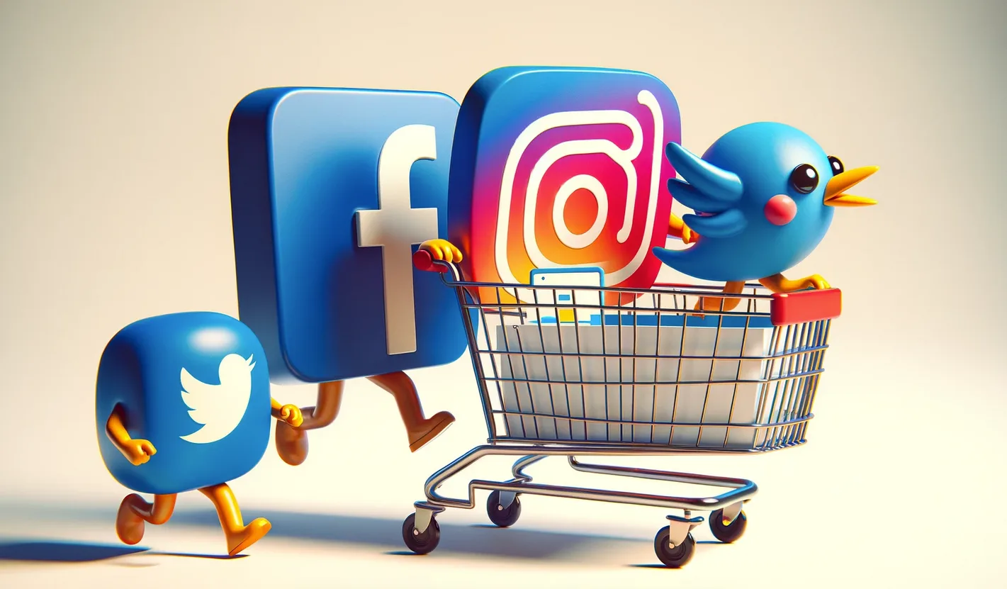 social media pchające wózek ze stroną internetową