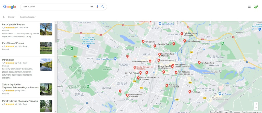 Wyniki Google maps