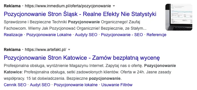 wyniki płatne Google Ads w wyszukiwarce Google